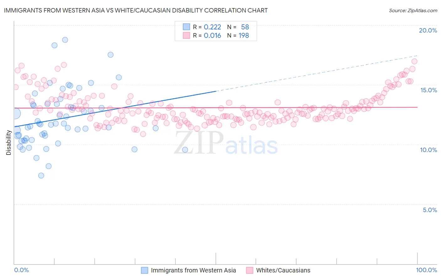 Immigrants from Western Asia vs White/Caucasian Disability