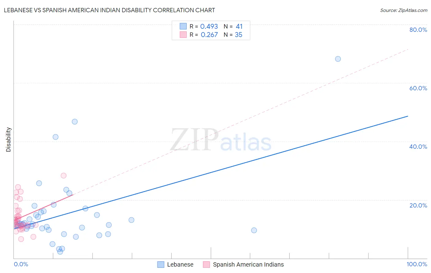 Lebanese vs Spanish American Indian Disability