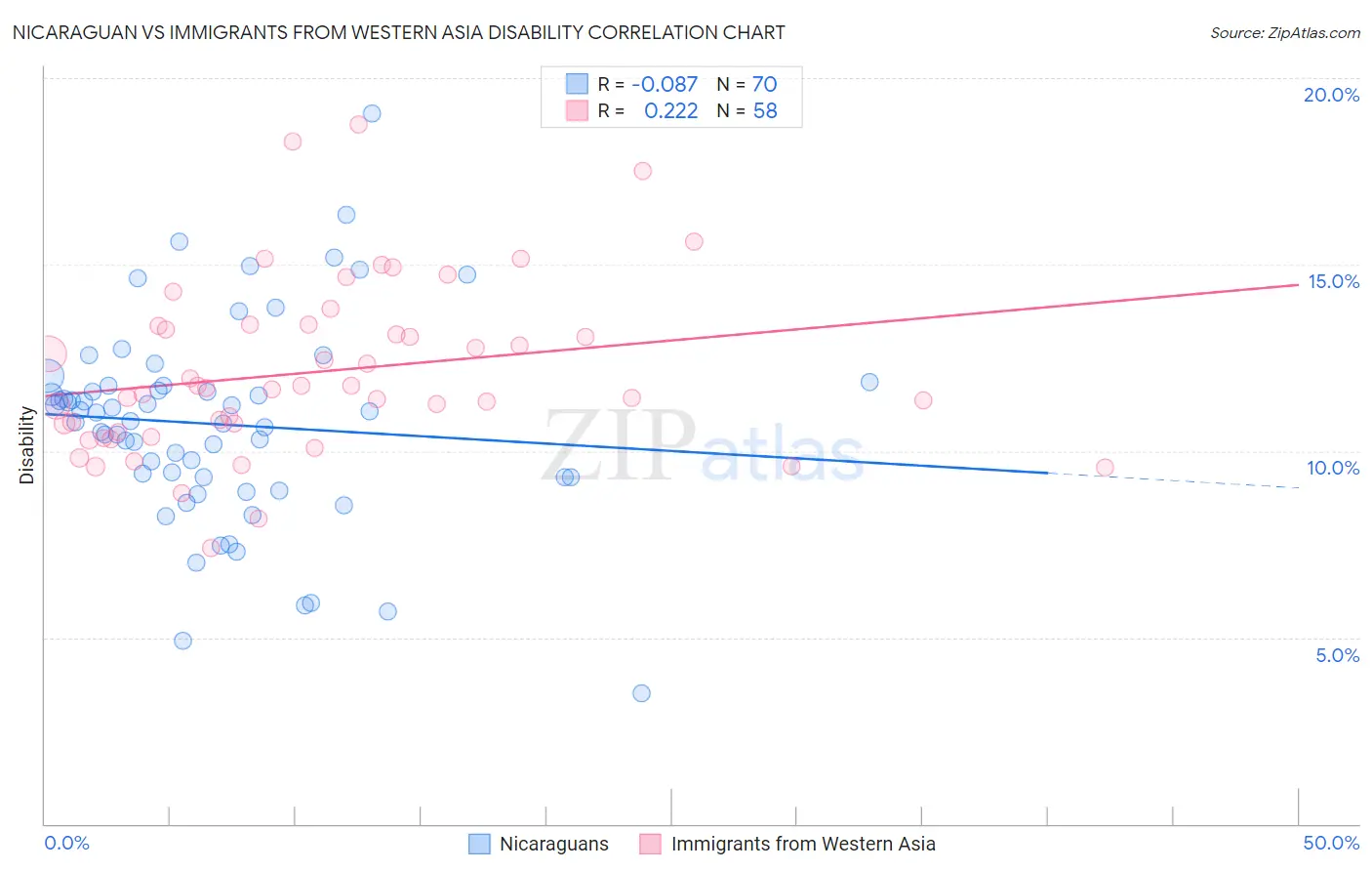 Nicaraguan vs Immigrants from Western Asia Disability