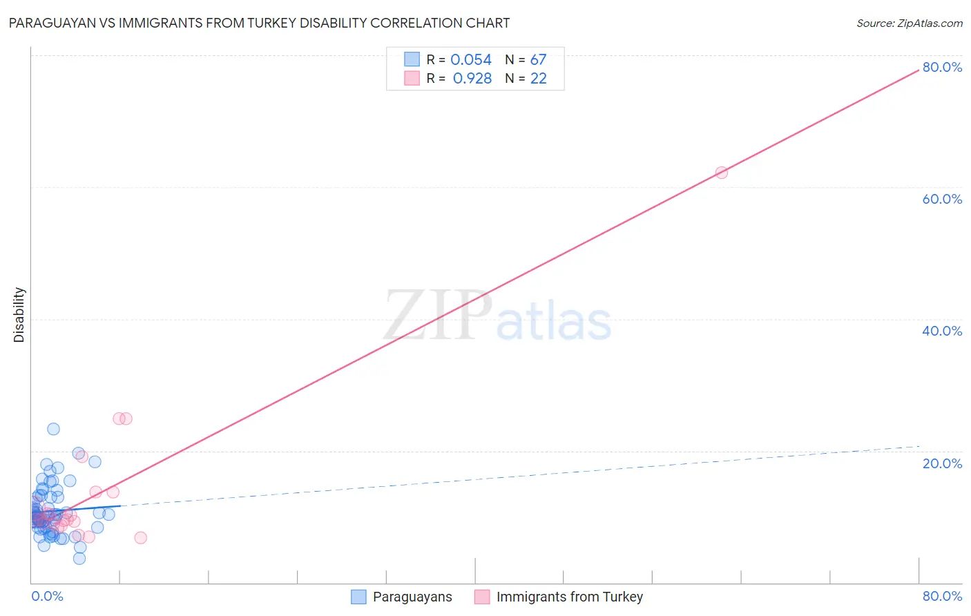 Paraguayan vs Immigrants from Turkey Disability