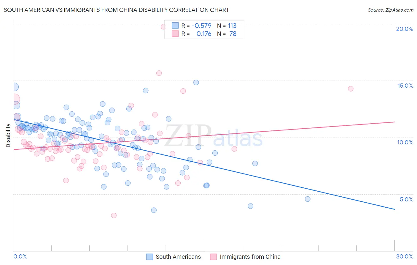 South American vs Immigrants from China Disability