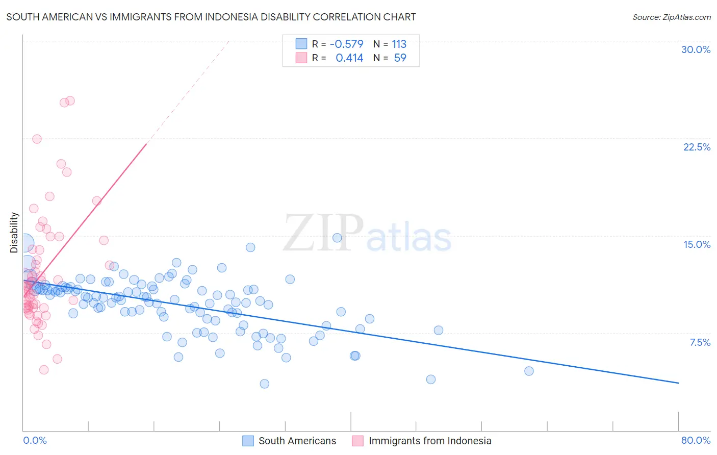 South American vs Immigrants from Indonesia Disability