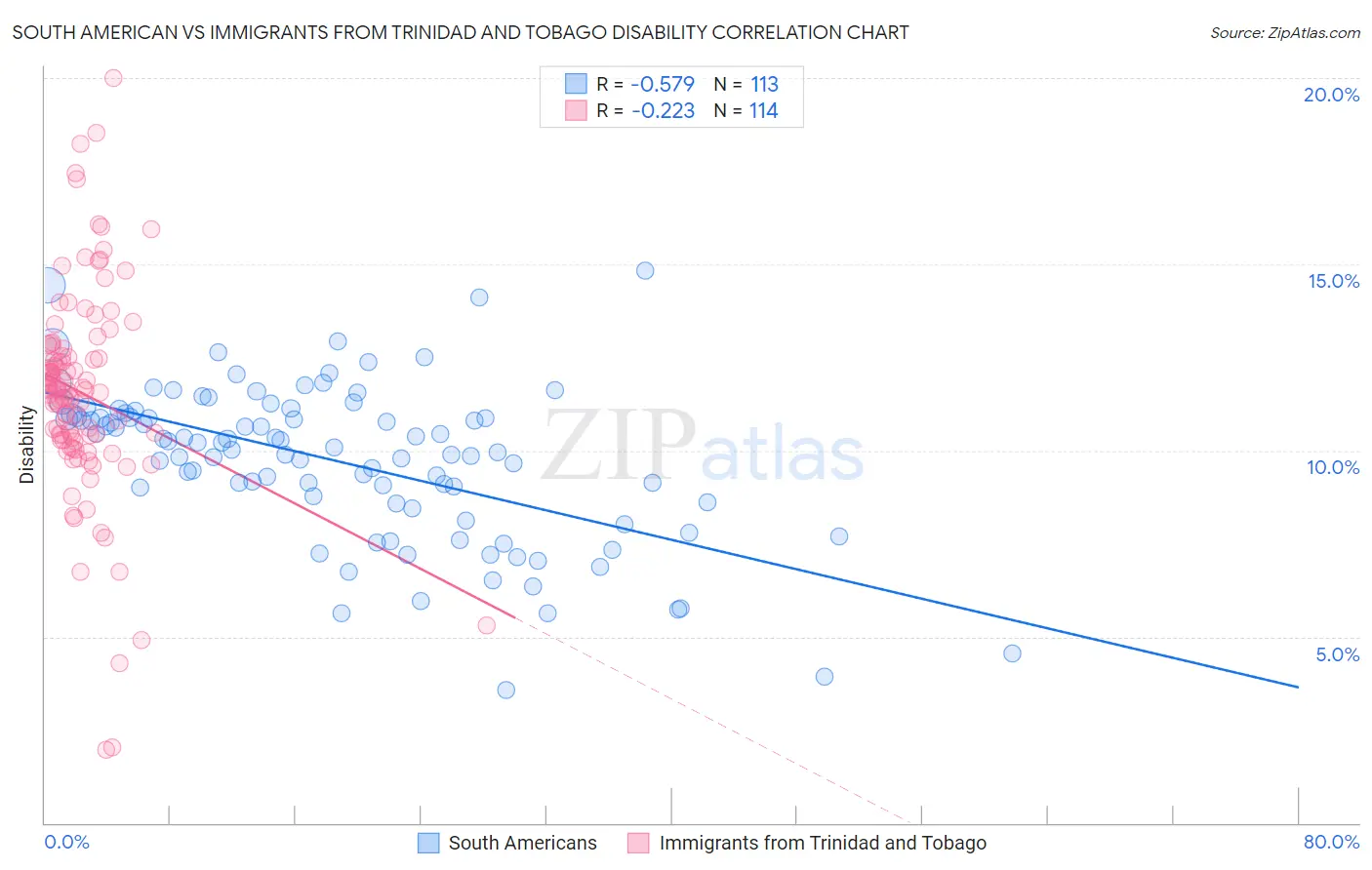 South American vs Immigrants from Trinidad and Tobago Disability