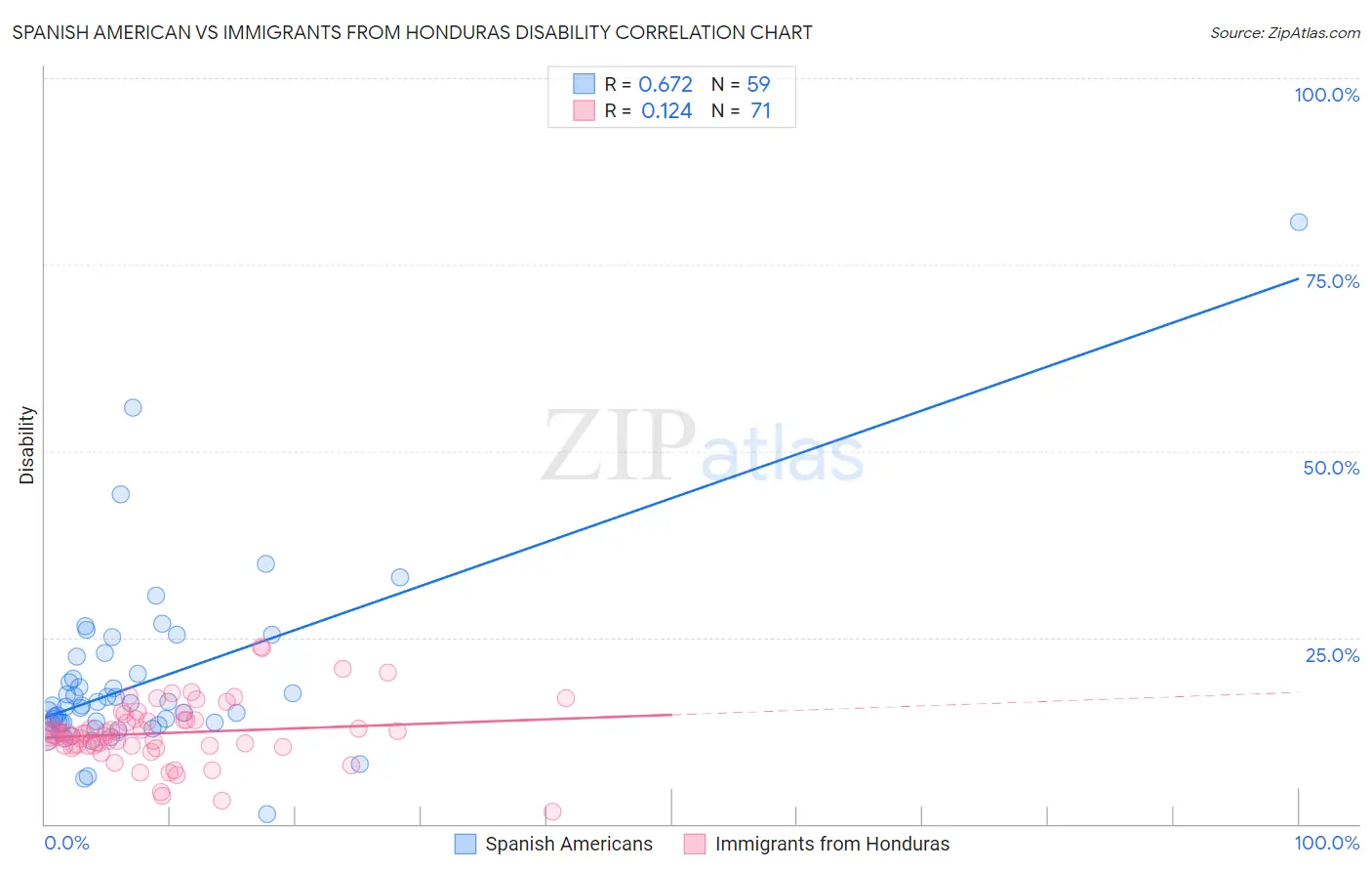 Spanish American vs Immigrants from Honduras Disability
