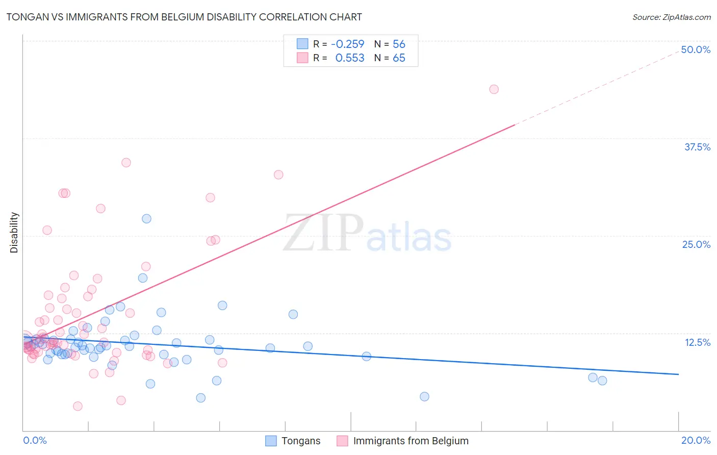 Tongan vs Immigrants from Belgium Disability