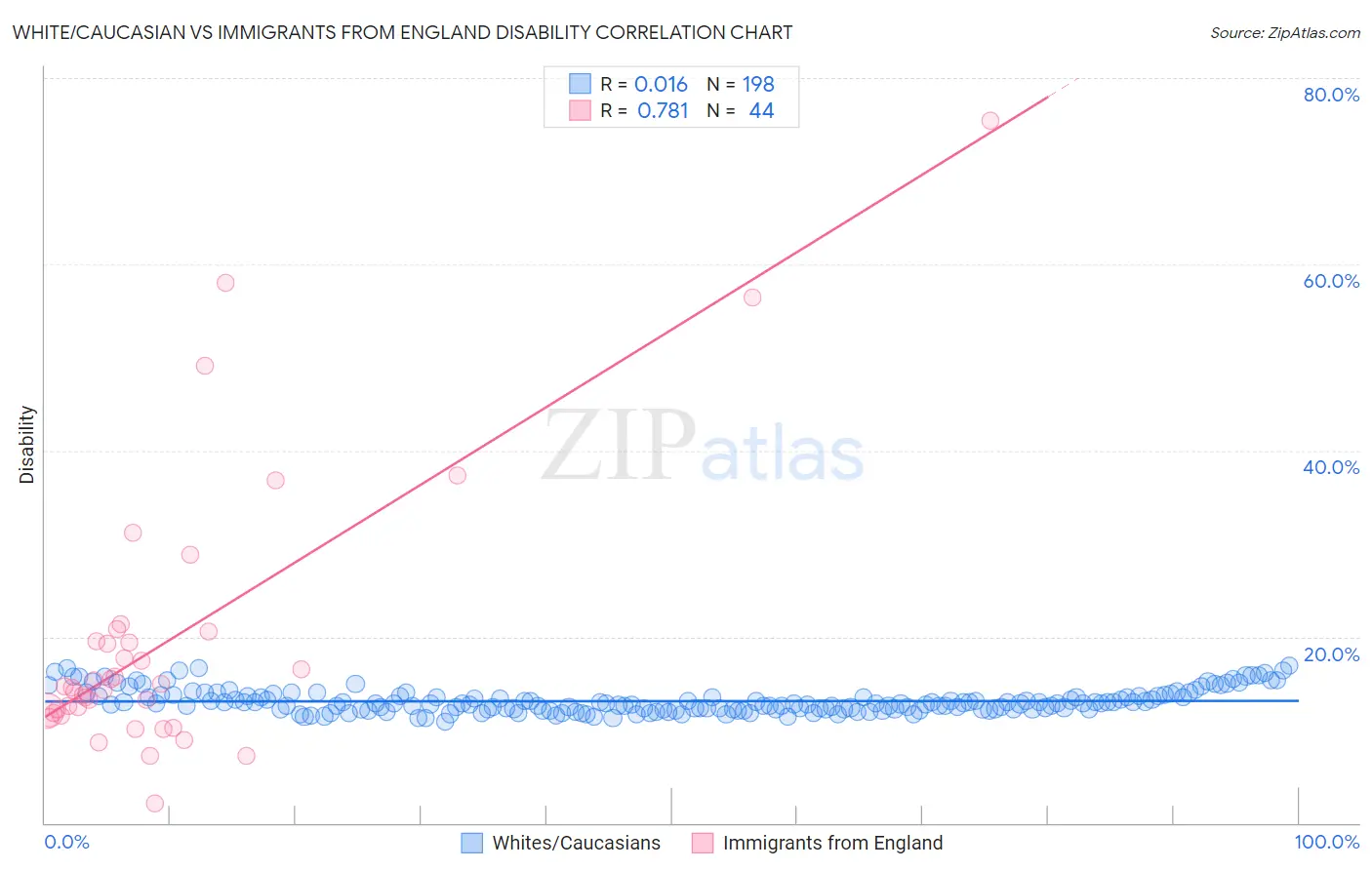 White/Caucasian vs Immigrants from England Disability