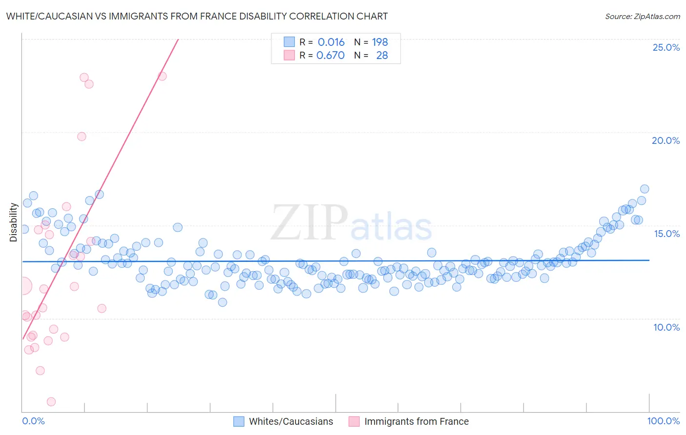 White/Caucasian vs Immigrants from France Disability