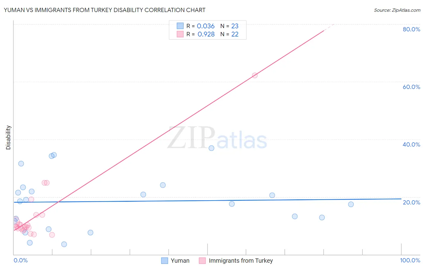 Yuman vs Immigrants from Turkey Disability