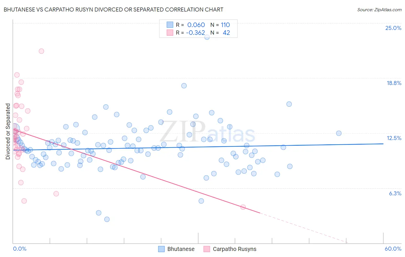 Bhutanese vs Carpatho Rusyn Divorced or Separated