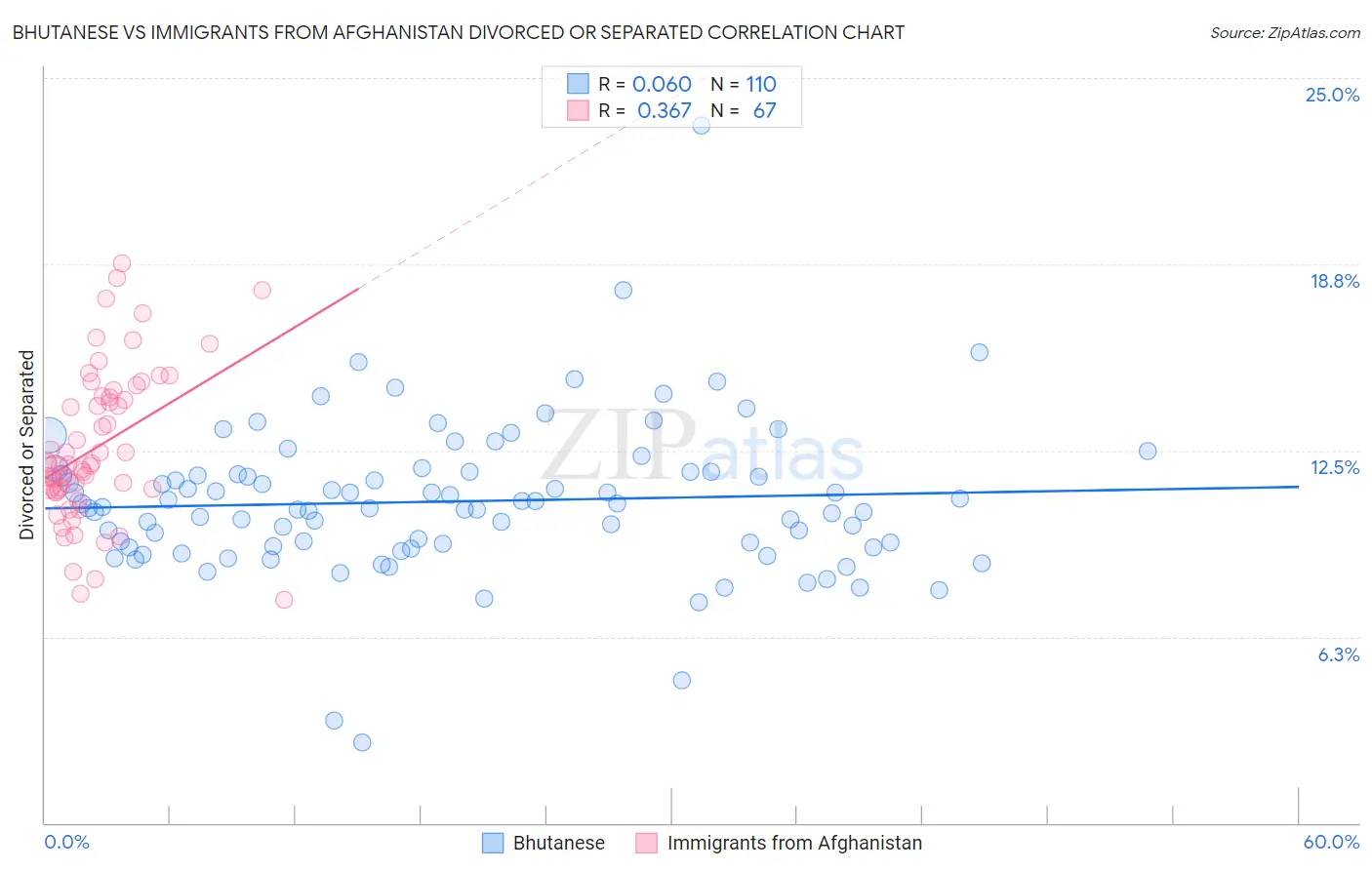 Bhutanese vs Immigrants from Afghanistan Divorced or Separated