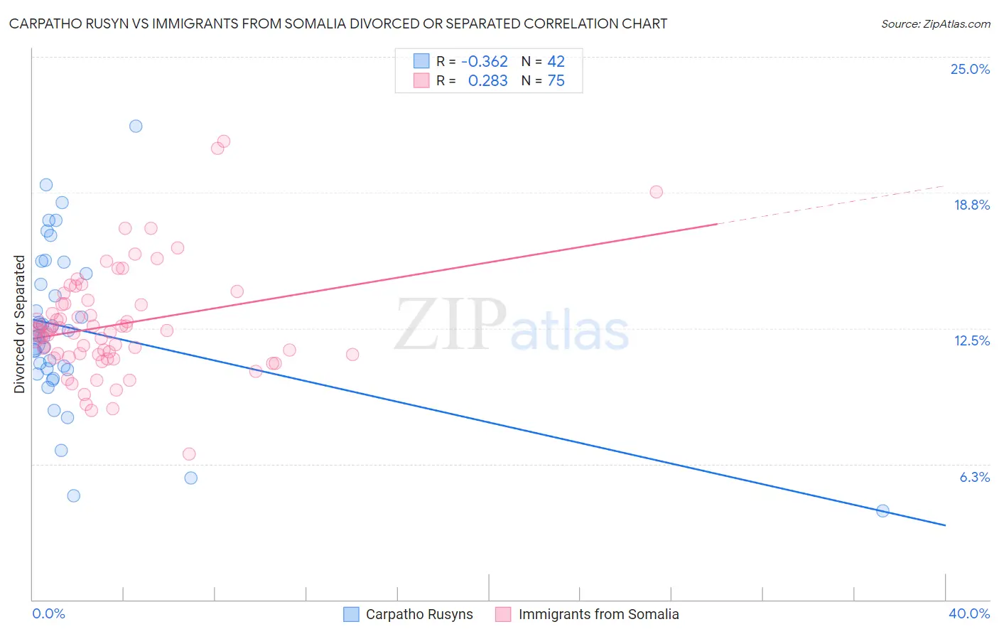Carpatho Rusyn vs Immigrants from Somalia Divorced or Separated