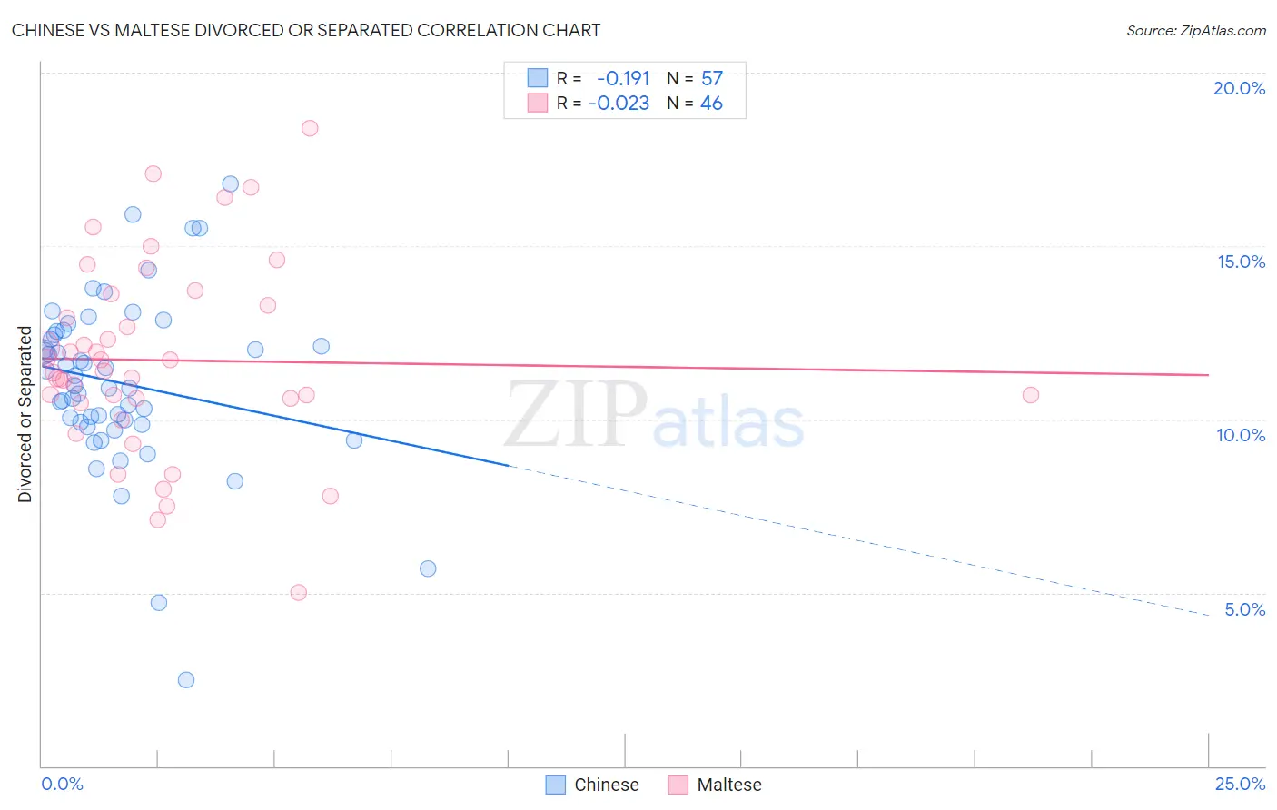 Chinese vs Maltese Divorced or Separated