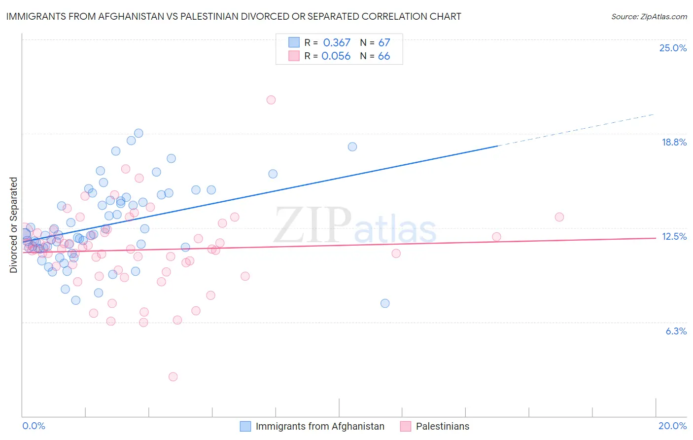 Immigrants from Afghanistan vs Palestinian Divorced or Separated