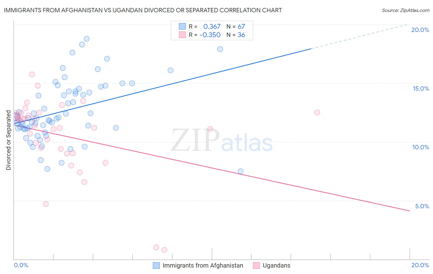 Immigrants from Afghanistan vs Ugandan Divorced or Separated