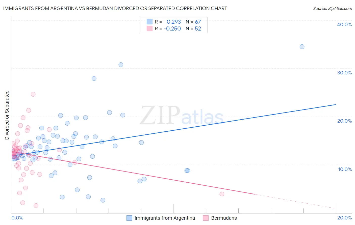 Immigrants from Argentina vs Bermudan Divorced or Separated