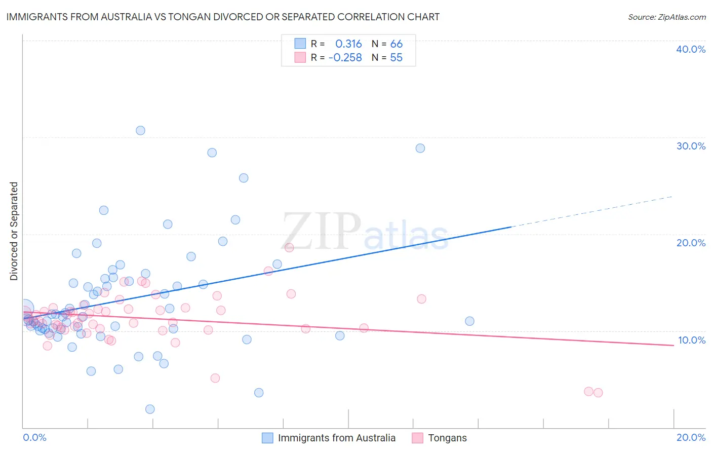 Immigrants from Australia vs Tongan Divorced or Separated