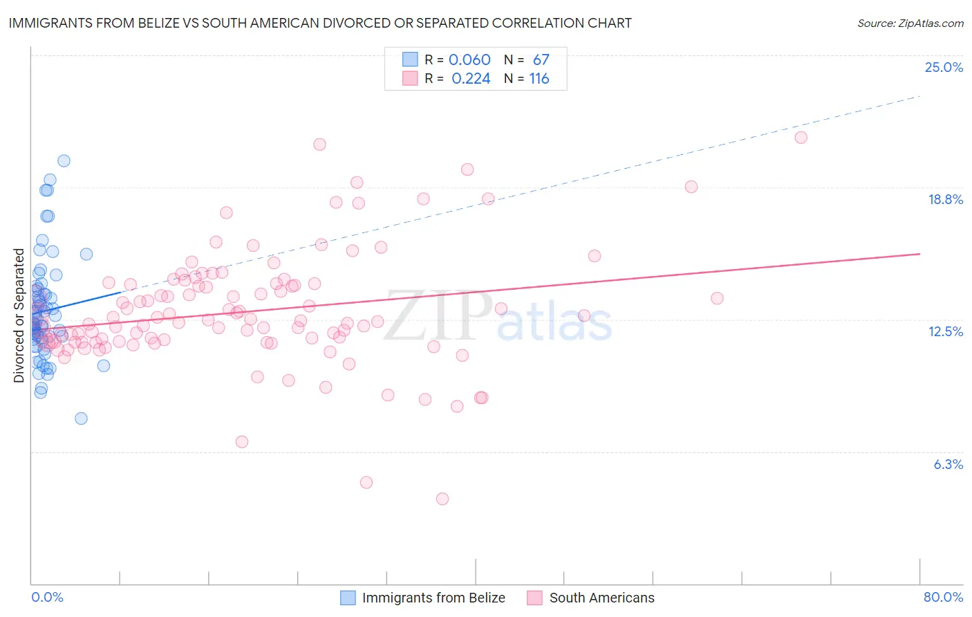 Immigrants from Belize vs South American Divorced or Separated