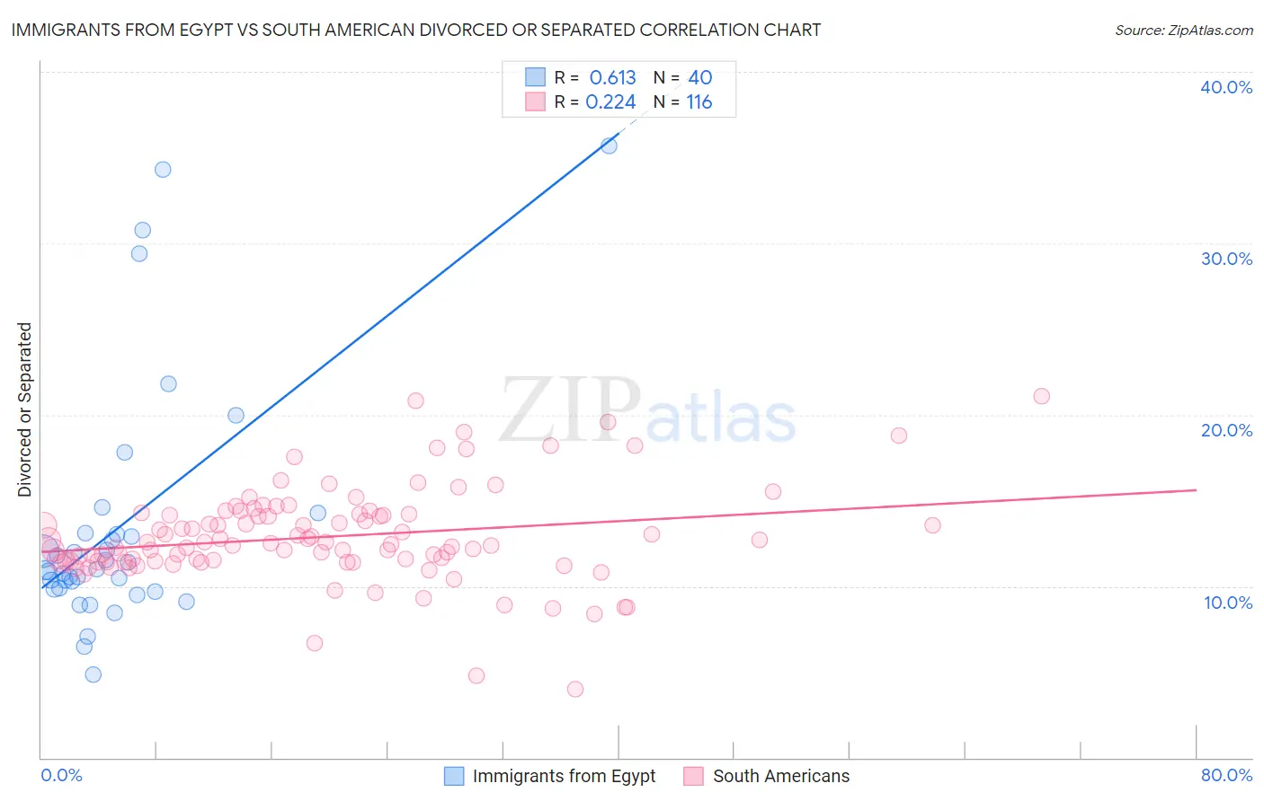 Immigrants from Egypt vs South American Divorced or Separated