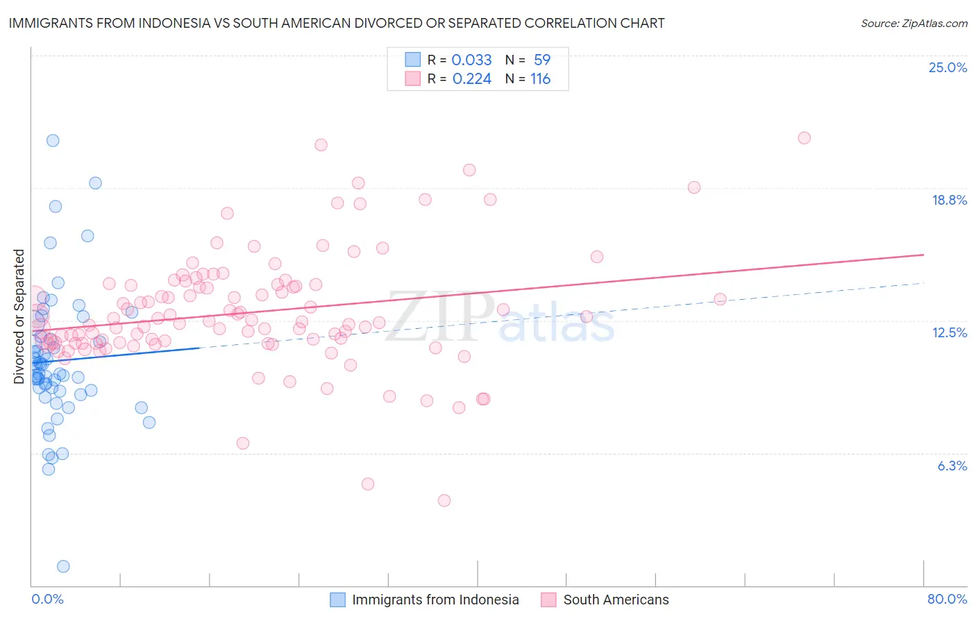 Immigrants from Indonesia vs South American Divorced or Separated
