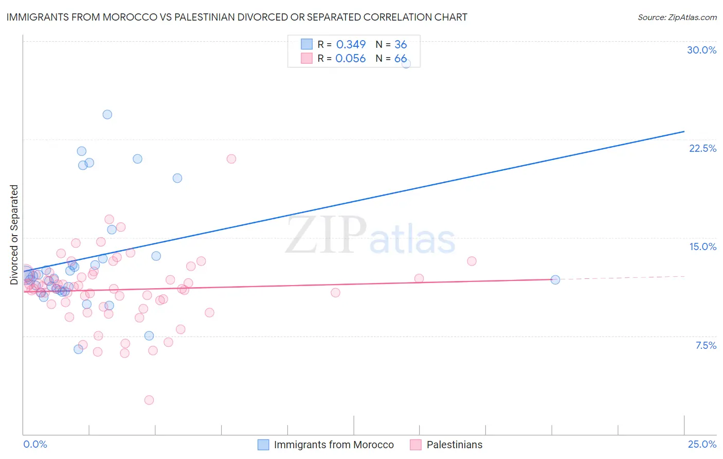 Immigrants from Morocco vs Palestinian Divorced or Separated