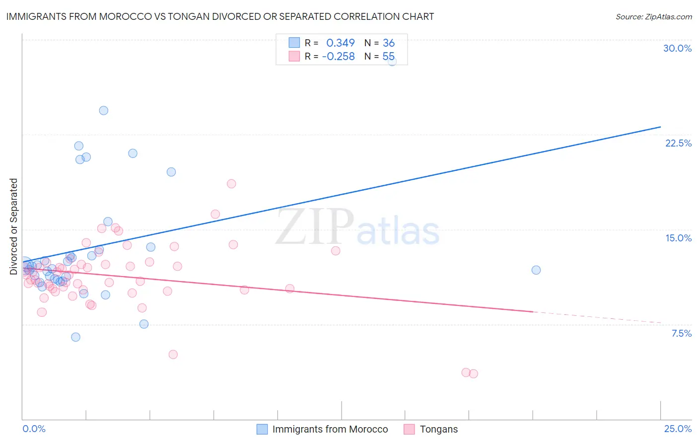 Immigrants from Morocco vs Tongan Divorced or Separated