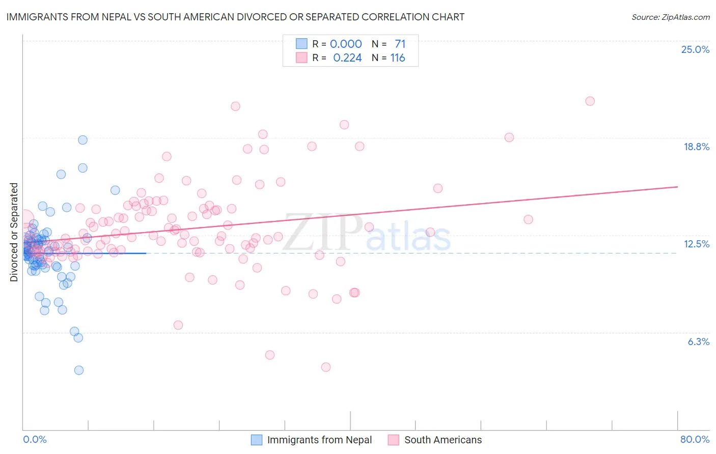 Immigrants from Nepal vs South American Divorced or Separated