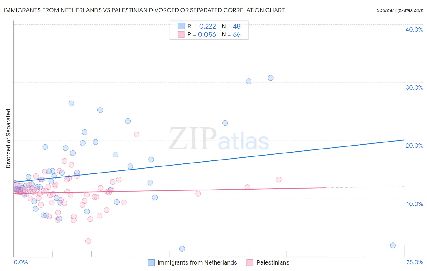 Immigrants from Netherlands vs Palestinian Divorced or Separated
