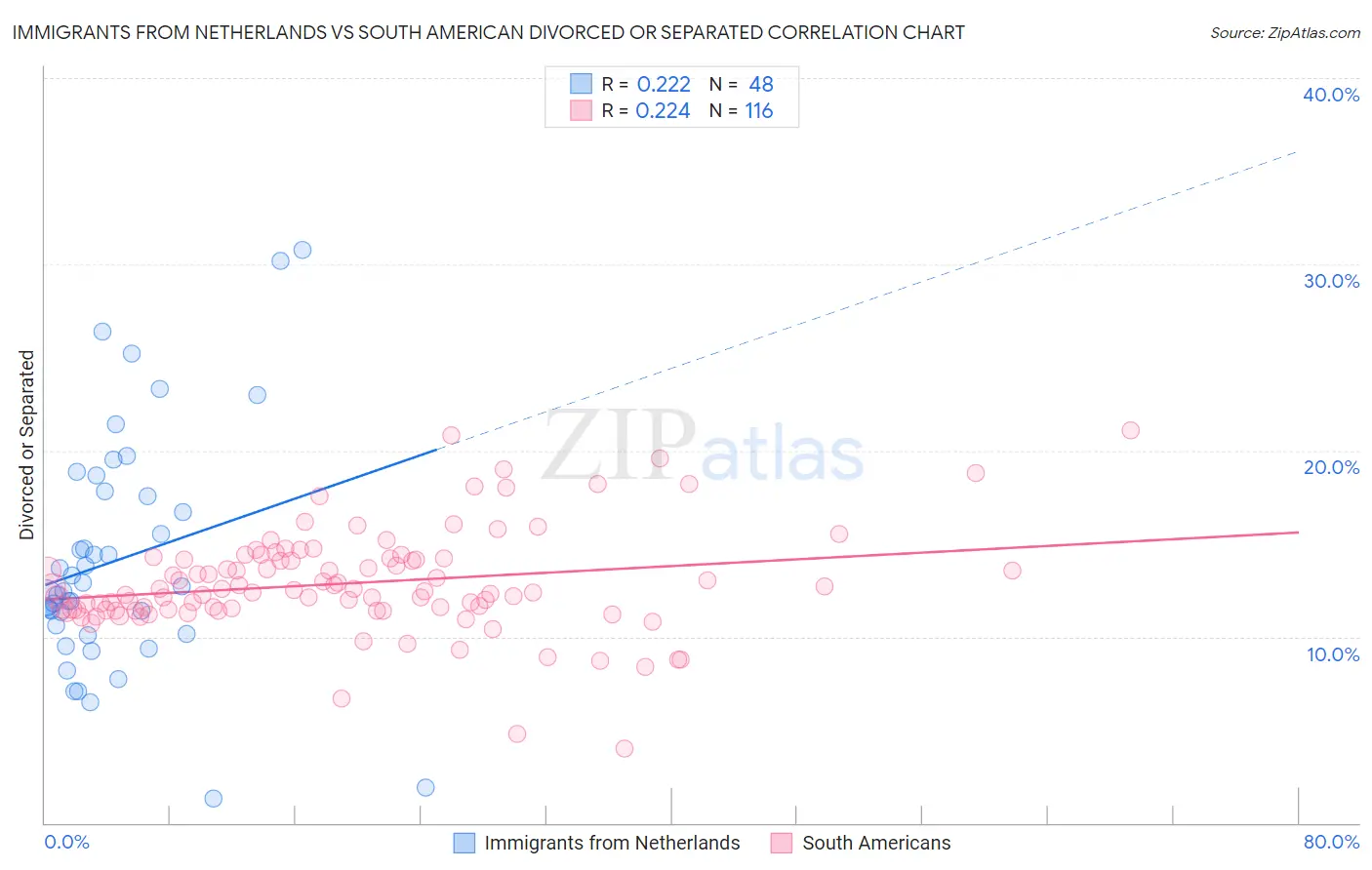 Immigrants from Netherlands vs South American Divorced or Separated