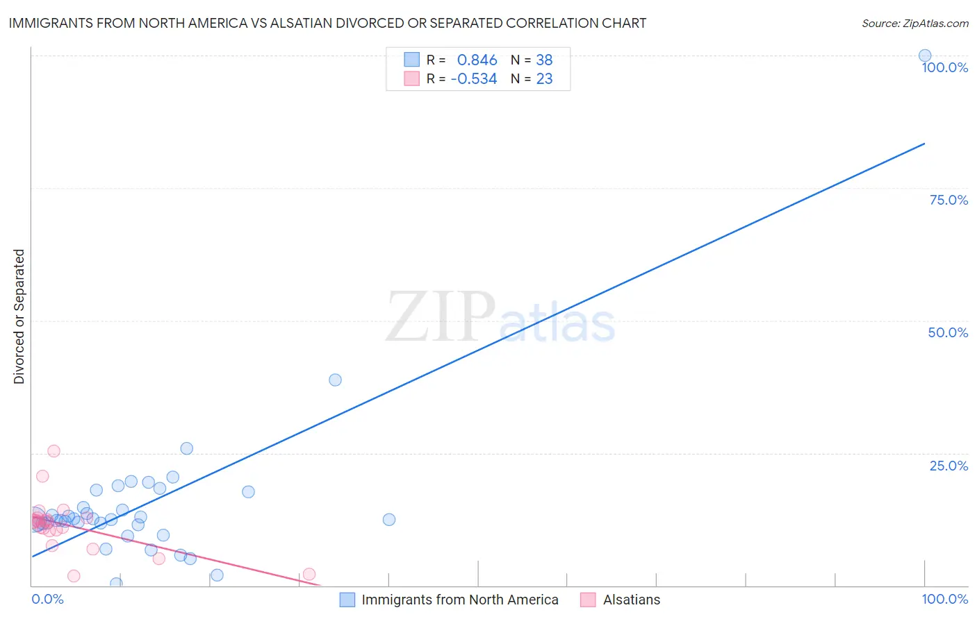 Immigrants from North America vs Alsatian Divorced or Separated