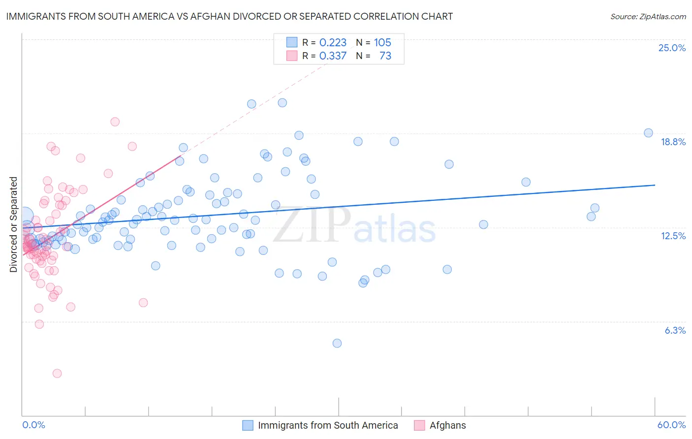 Immigrants from South America vs Afghan Divorced or Separated