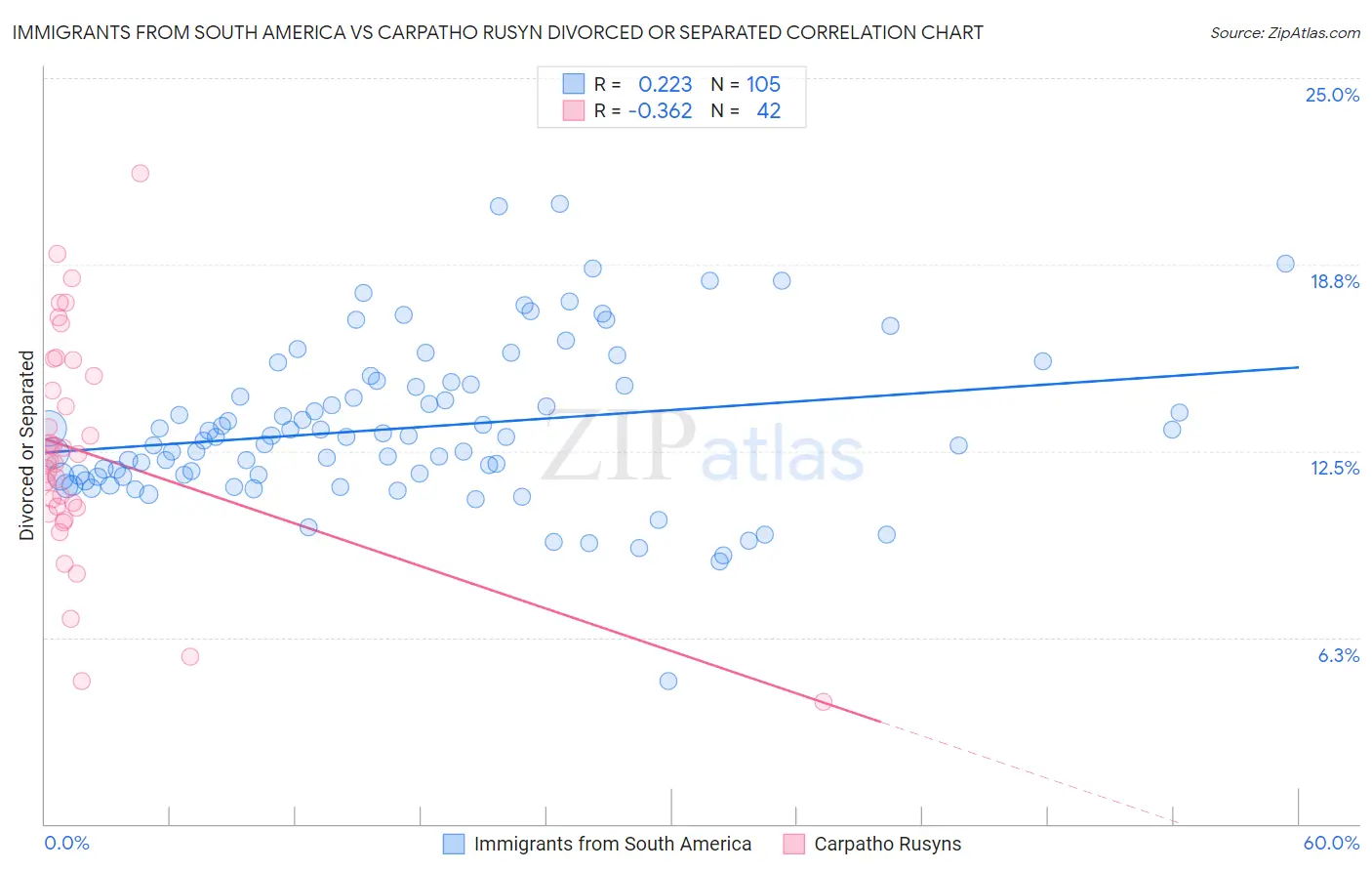 Immigrants from South America vs Carpatho Rusyn Divorced or Separated