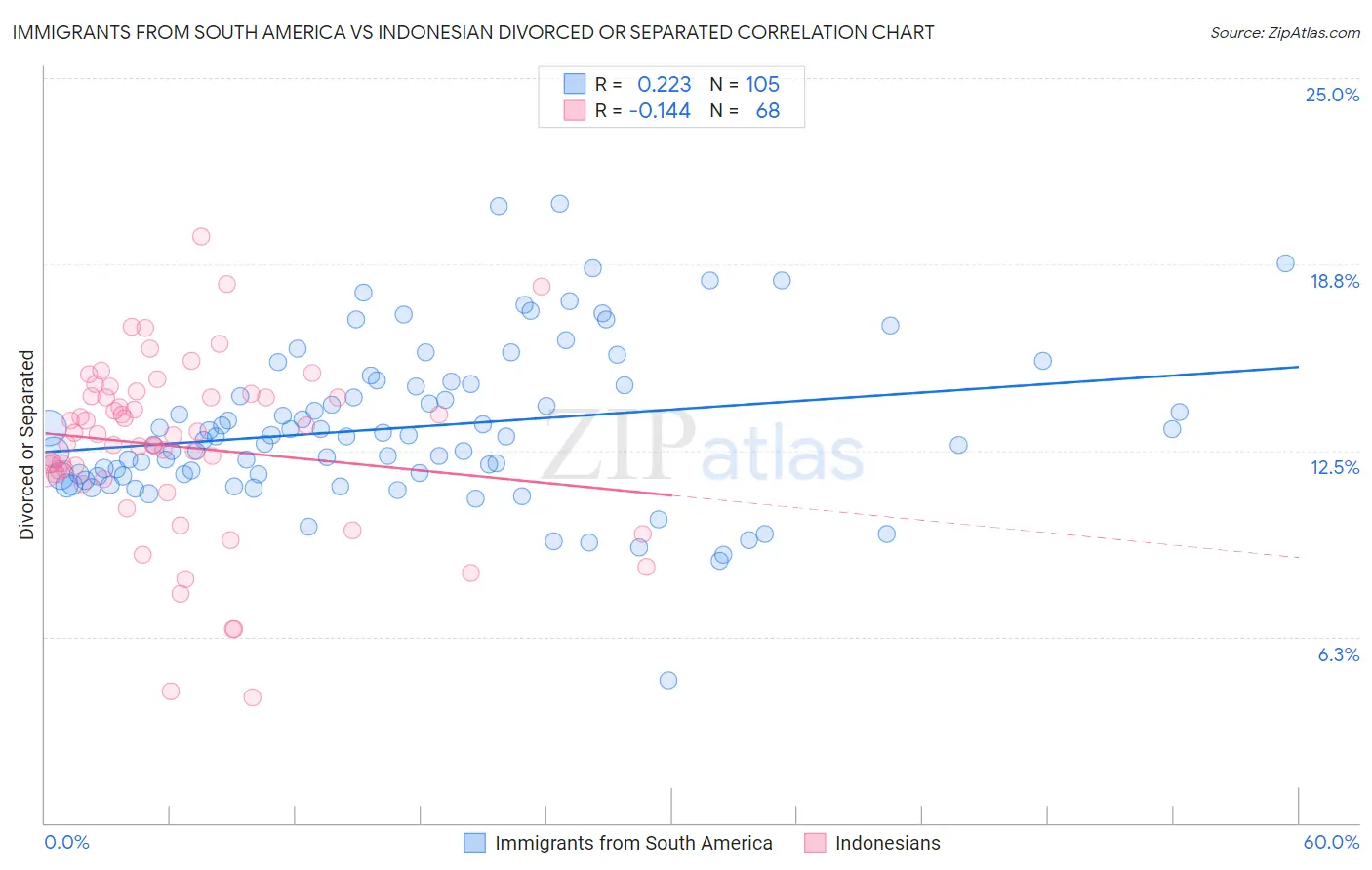 Immigrants from South America vs Indonesian Divorced or Separated