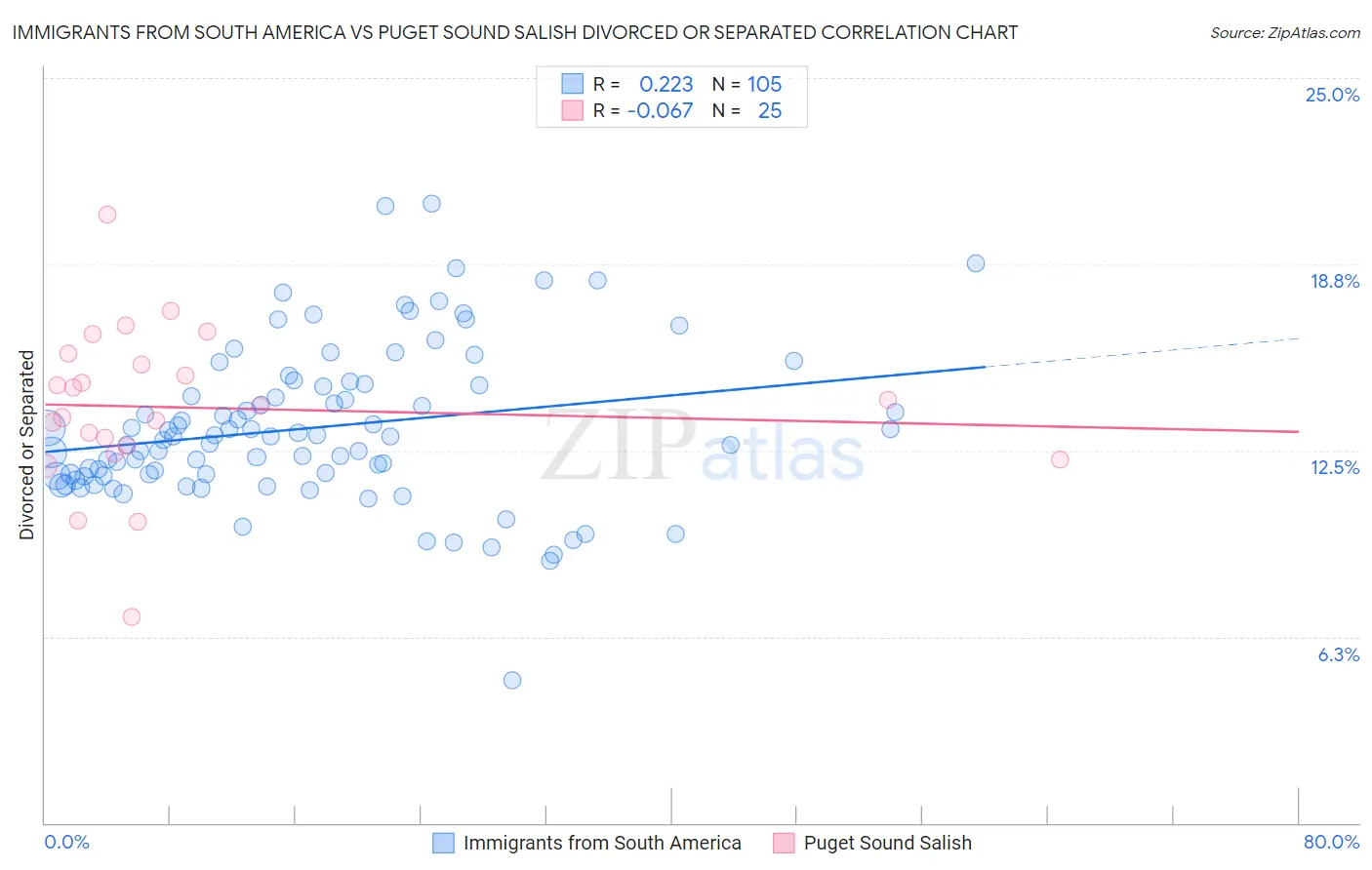Immigrants from South America vs Puget Sound Salish Divorced or Separated