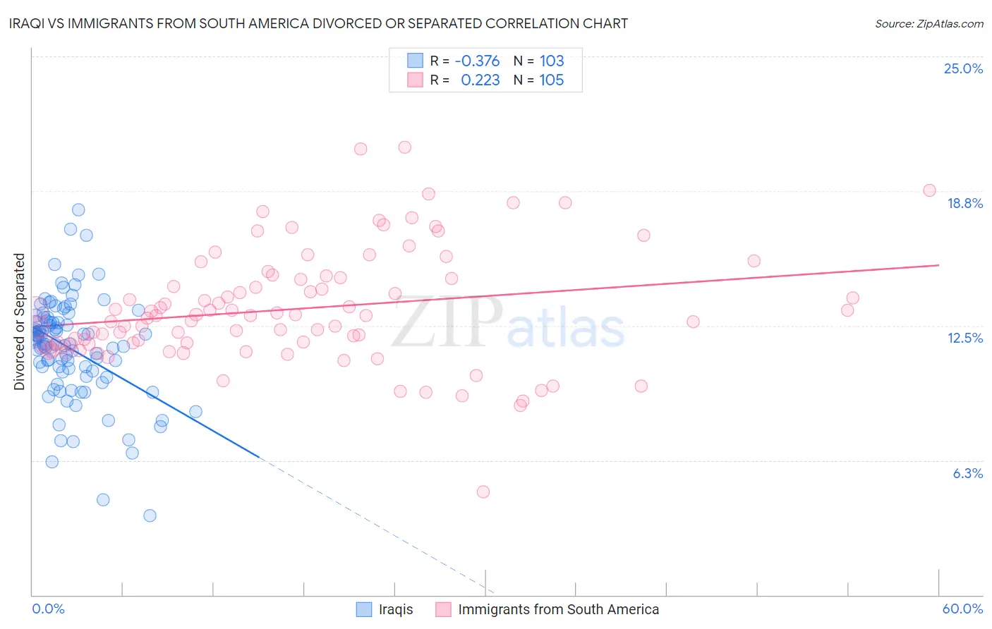 Iraqi vs Immigrants from South America Divorced or Separated