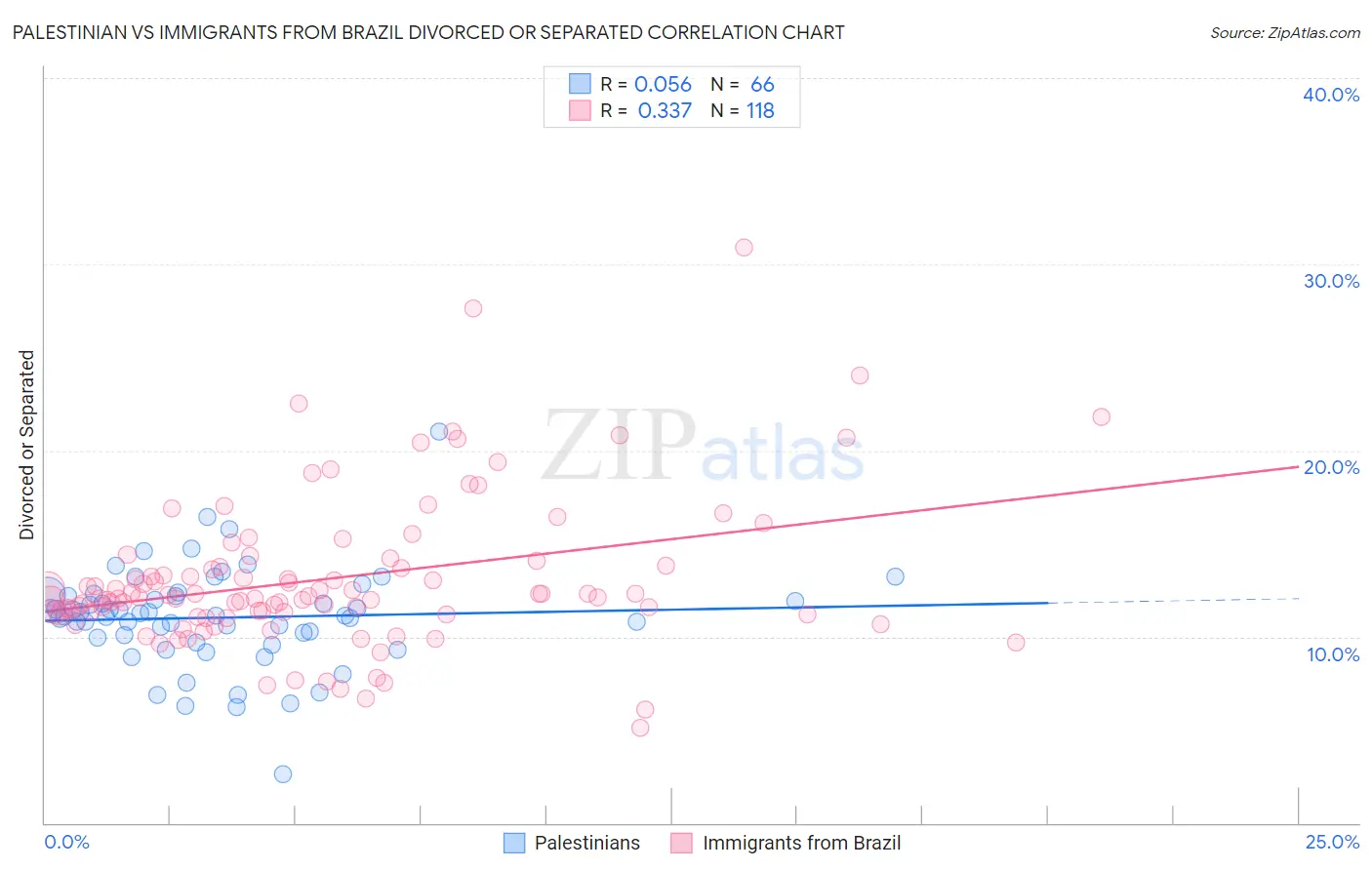 Palestinian vs Immigrants from Brazil Divorced or Separated