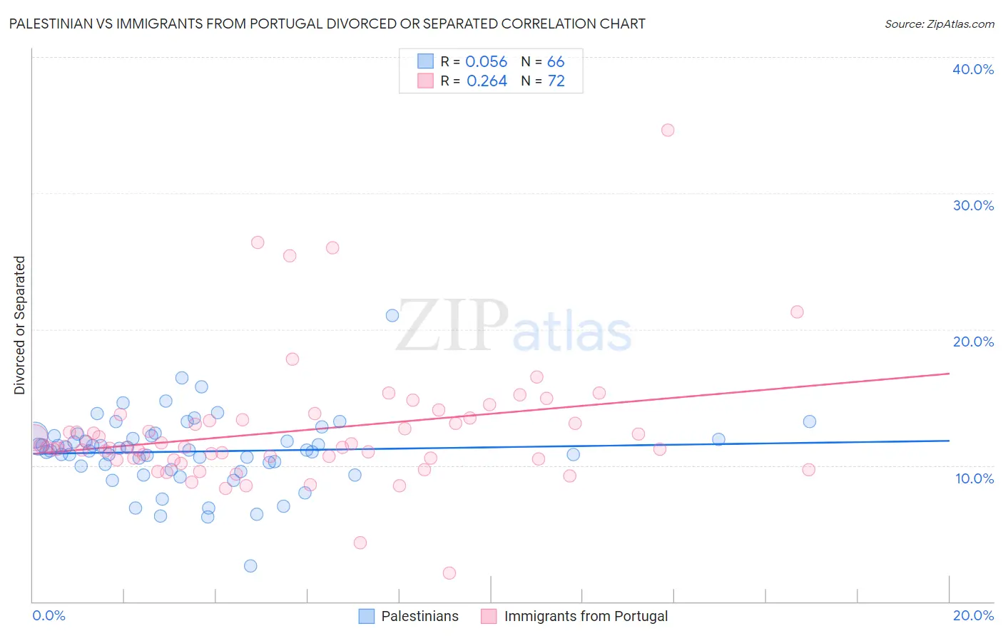 Palestinian vs Immigrants from Portugal Divorced or Separated