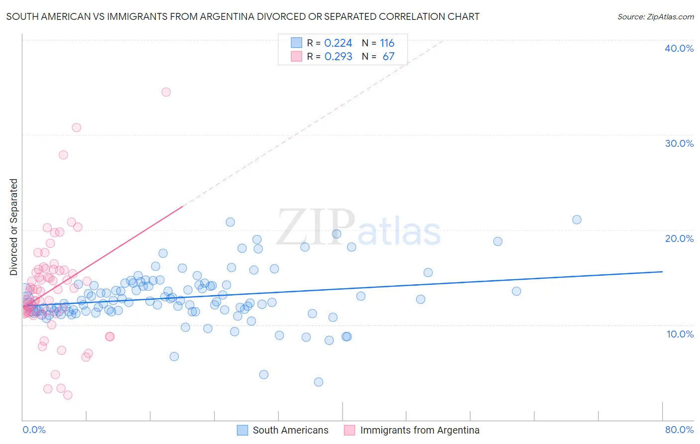 South American vs Immigrants from Argentina Divorced or Separated