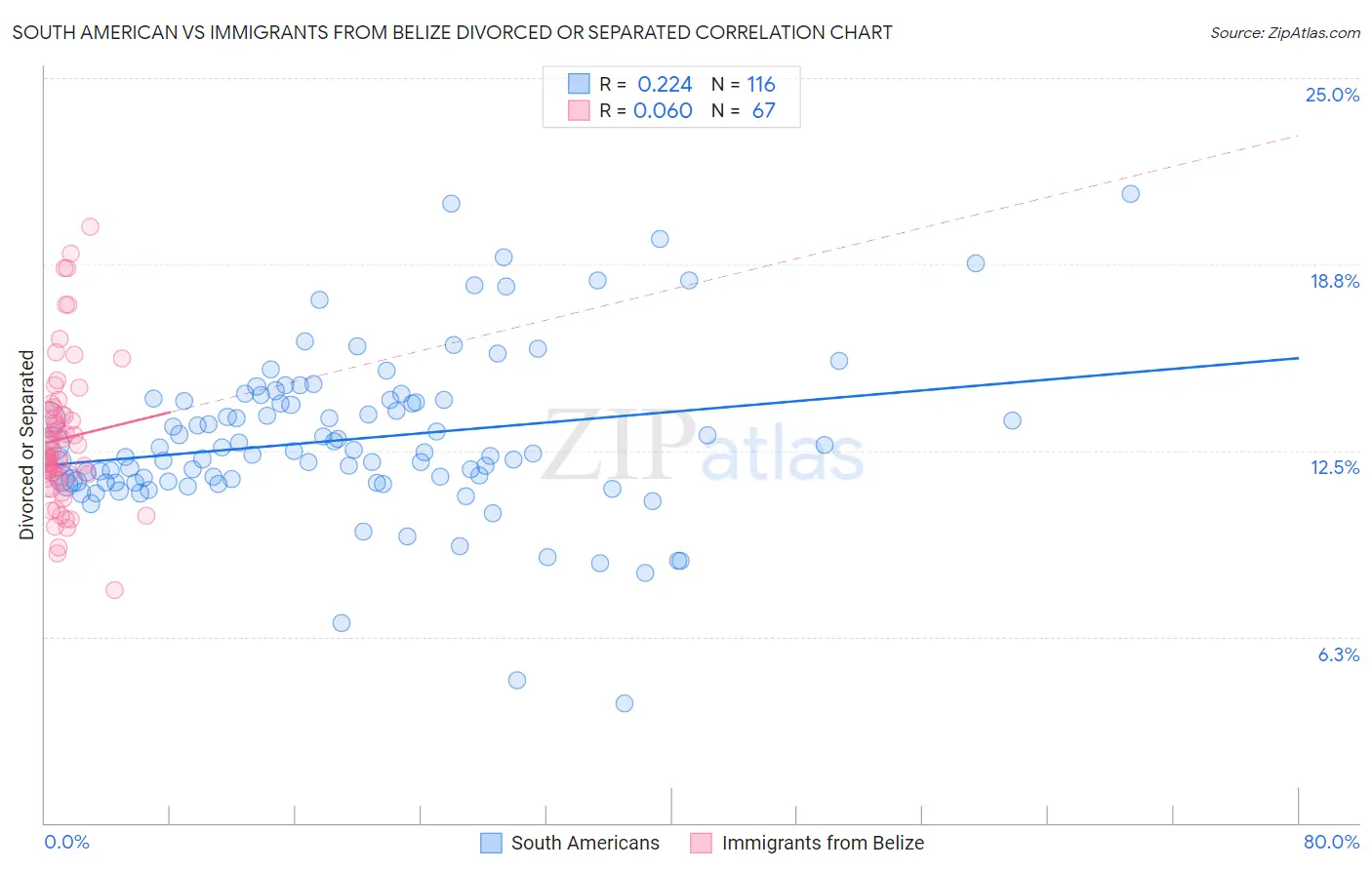 South American vs Immigrants from Belize Divorced or Separated