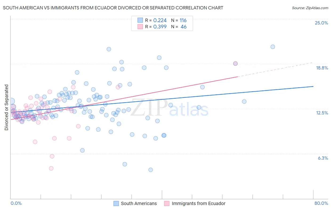 South American vs Immigrants from Ecuador Divorced or Separated