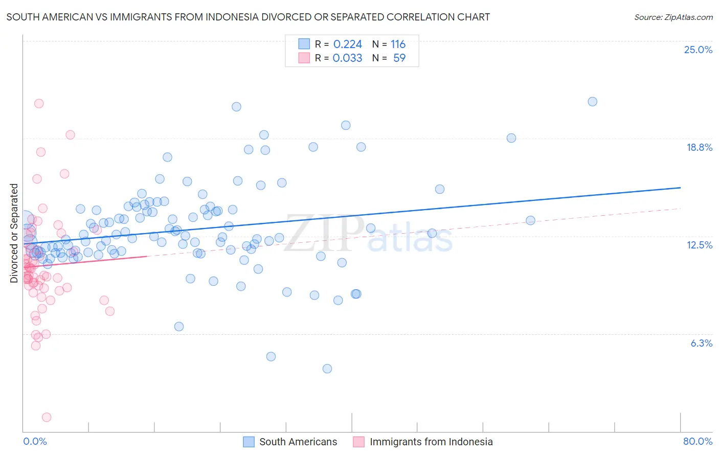 South American vs Immigrants from Indonesia Divorced or Separated