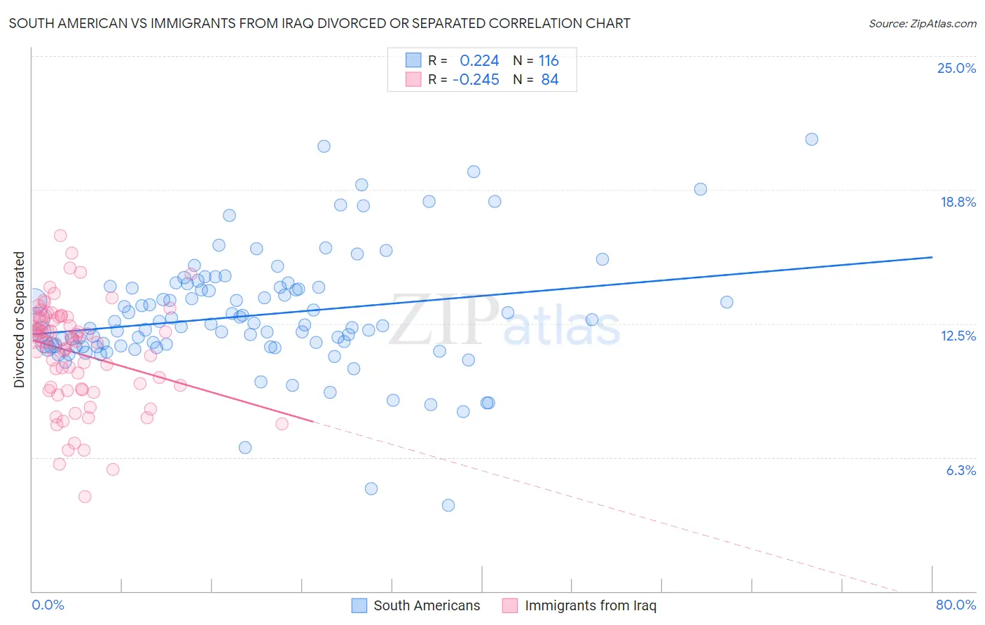 South American vs Immigrants from Iraq Divorced or Separated
