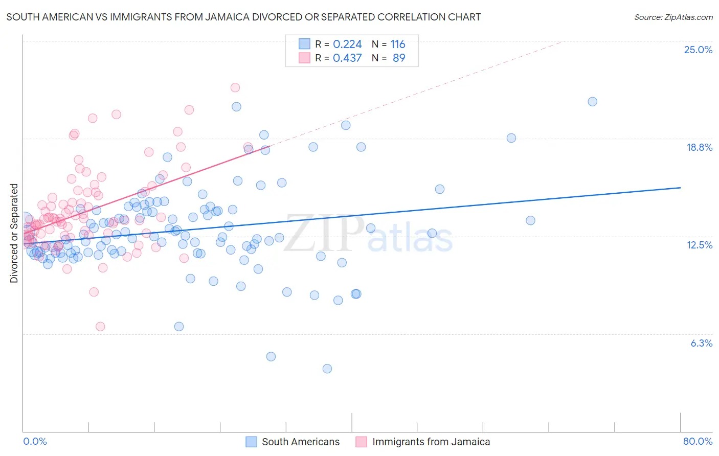 South American vs Immigrants from Jamaica Divorced or Separated