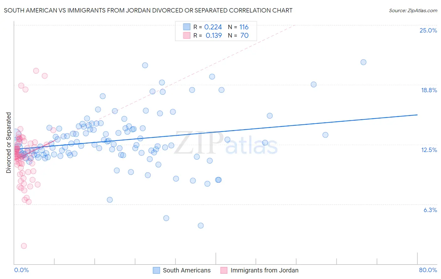 South American vs Immigrants from Jordan Divorced or Separated