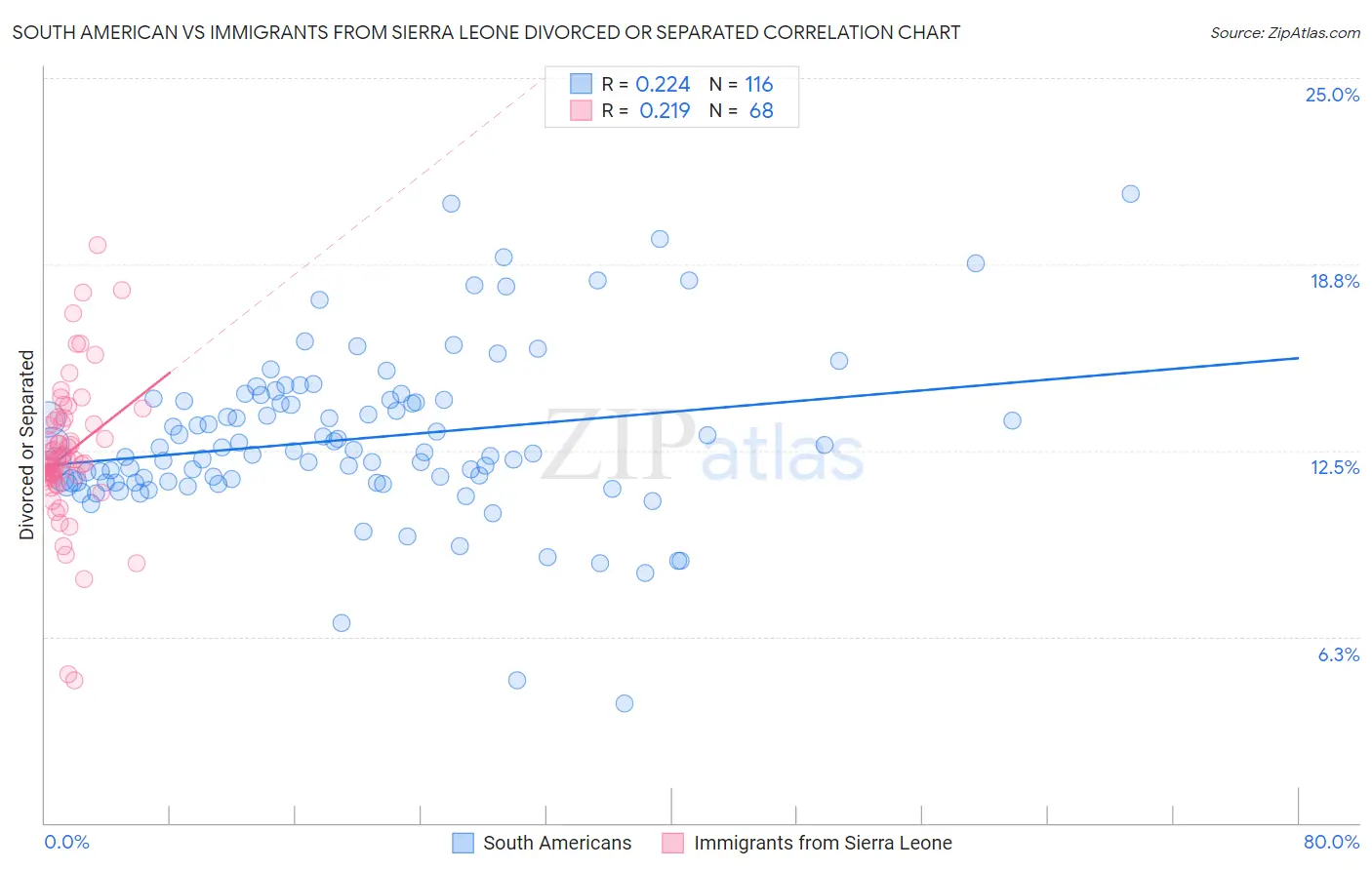 South American vs Immigrants from Sierra Leone Divorced or Separated