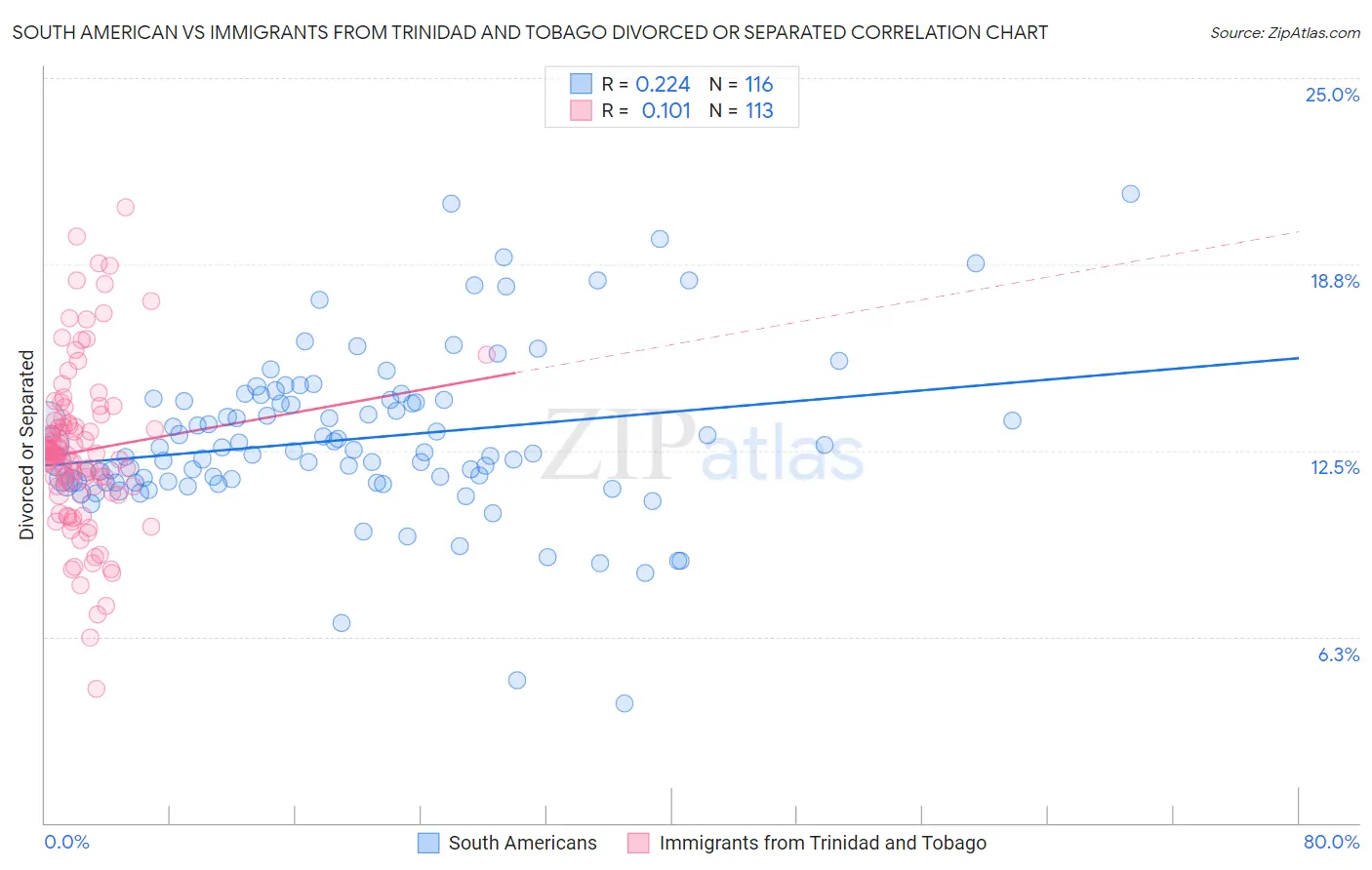 South American vs Immigrants from Trinidad and Tobago Divorced or Separated