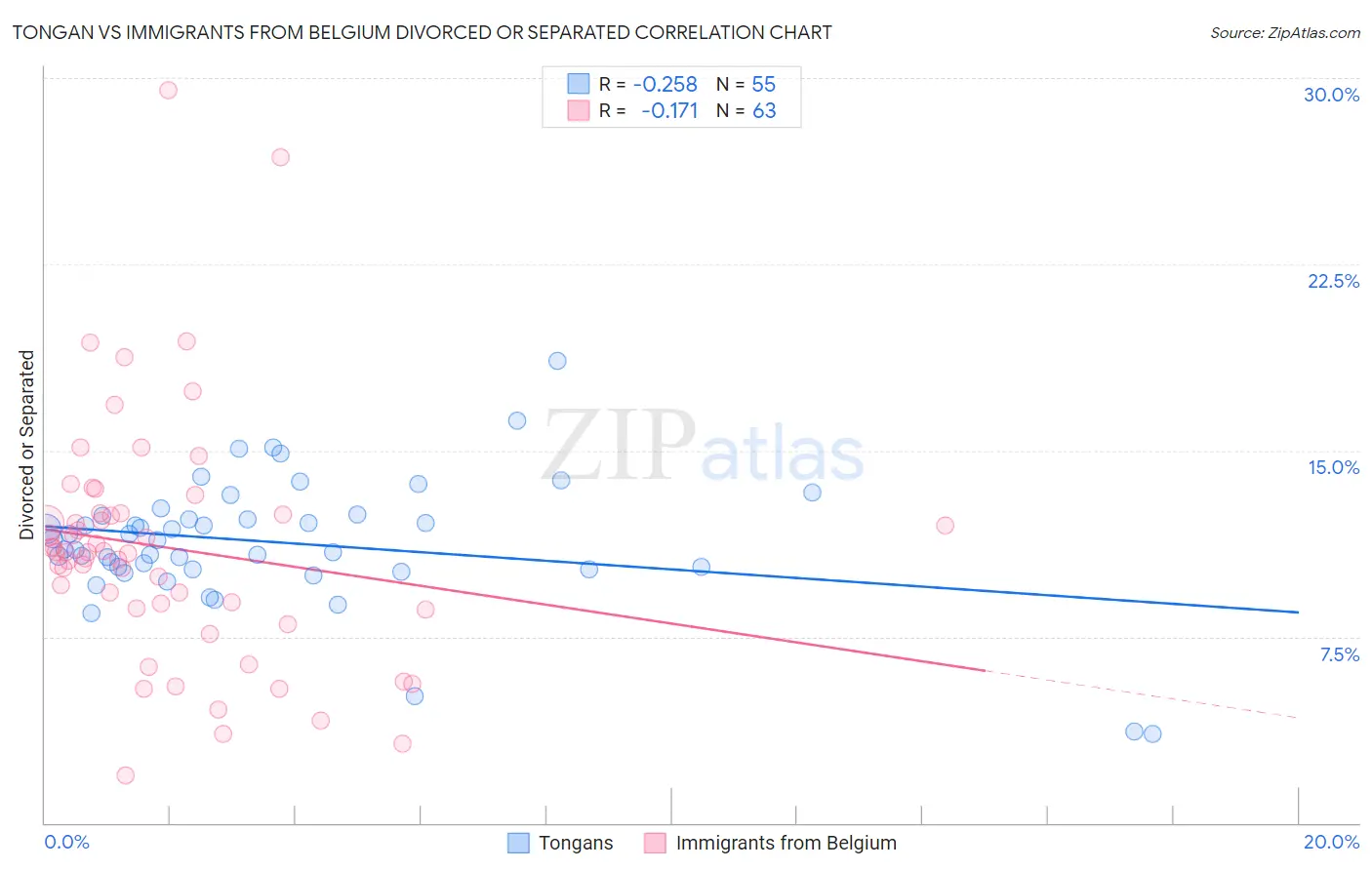 Tongan vs Immigrants from Belgium Divorced or Separated