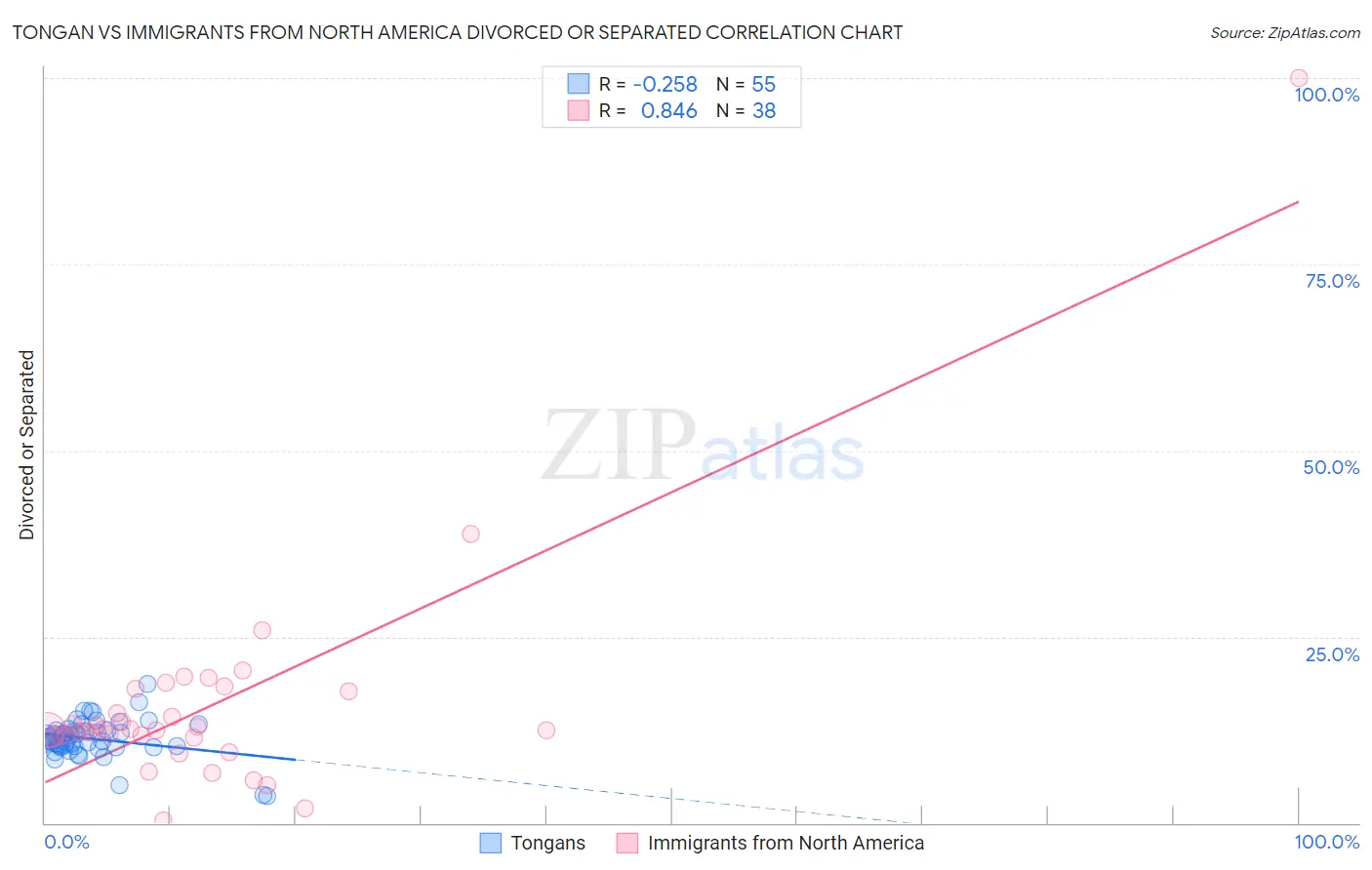 Tongan vs Immigrants from North America Divorced or Separated