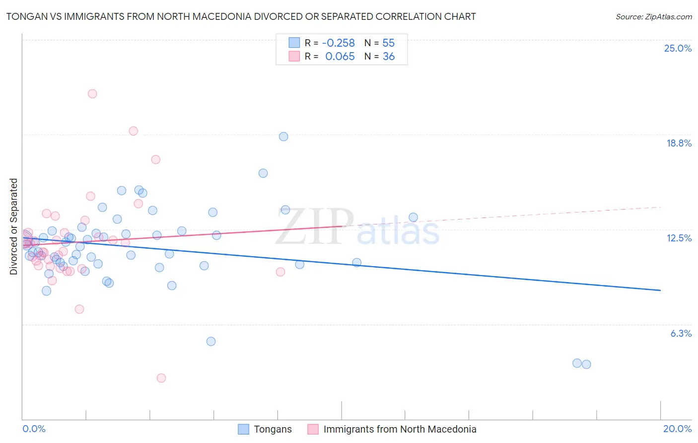 Tongan vs Immigrants from North Macedonia Divorced or Separated