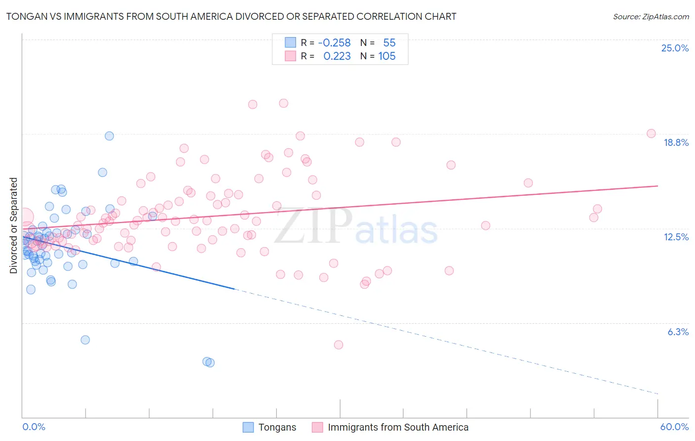 Tongan vs Immigrants from South America Divorced or Separated
