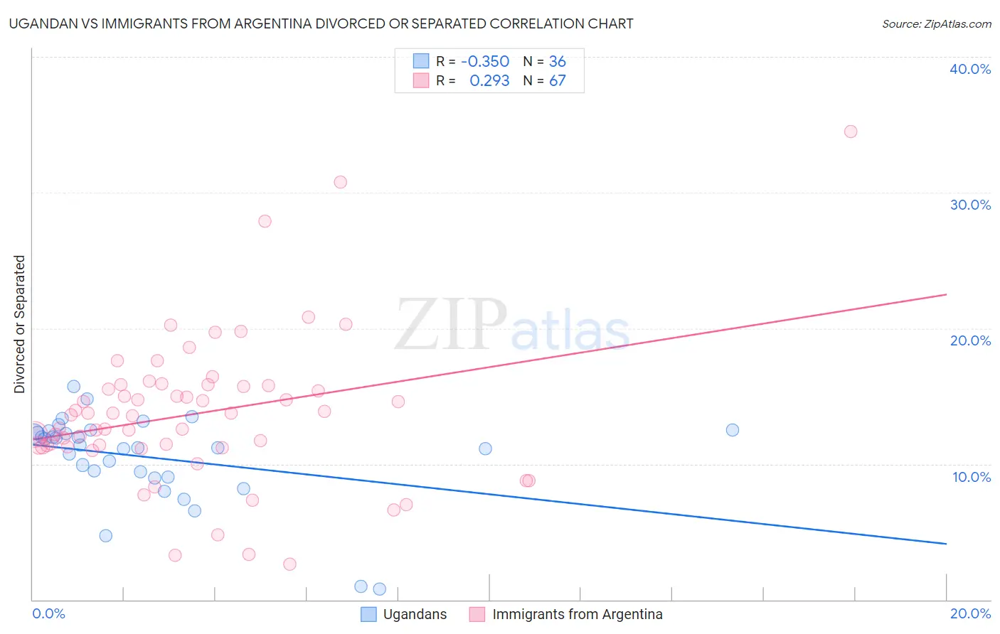 Ugandan vs Immigrants from Argentina Divorced or Separated